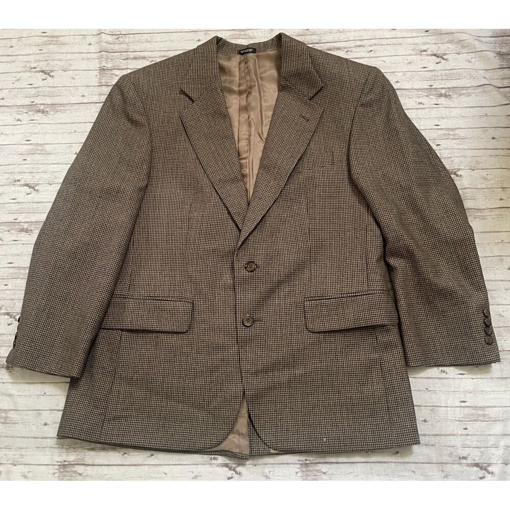 Oscar de la Renta Mens Sport Coat Blazer Two Button Flannel Houndstooth Wool 40S